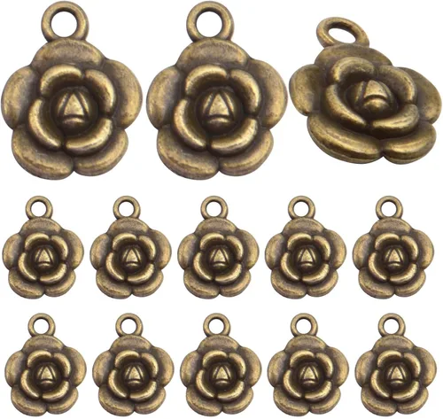 BronaGrand 60pcs Rose Charm Pendant,Rose Flower Charms Flower Bead Charms Craft Supplies for Jewelry DIY Necklace Earrings Bracelet Making Accessory