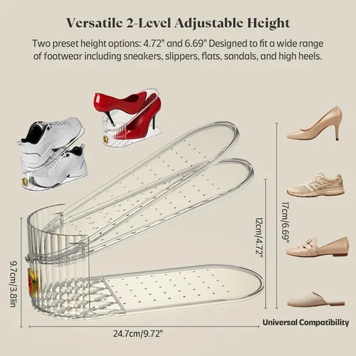 Miniatura 3 de Paquete de 10 organizadores transparentes de ranura para zapatos, apilador de zapatos para un par de zapatos, ajustable de doble capa gruesa y 50%