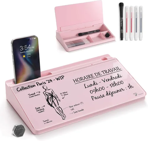 Miniatura 13 de TOWON Pizarra blanca pequeña y compacta de vidrio con almacenamiento, pizarra de borrado en seco de 12 x 7 pulgadas para escritorio, oficina