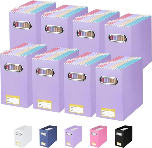 Miniatura 36 de BALEINE Caja organizadora de archivos, organizador de carpetas de archivos de cartón con asa para tamaño carta, caja de archivos colgante plegable