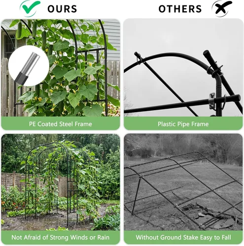 Miniatura 5 de DoCred Enrejado de arco de jardín grande para plantas trepadoras, 87 pulgadas de alto, soporte de metal para plantas, arco para trepar vides