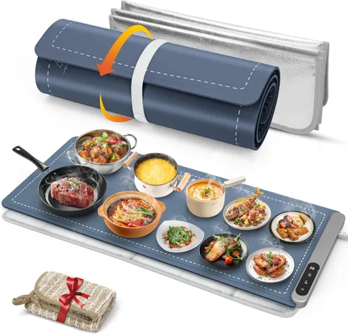 Miniatura 17 de FYY Tapete de calentamiento para alimentos con almohadilla resistente al calor, evita grietas en la encimera, mantiene la comida caliente, Gris
