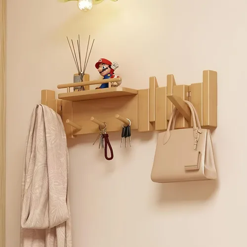 Miniatura 15 de Percheros montados en la pared, ganchos para llaves de piano, colgador de madera maciza natural, tela no tejida, perchas para armario, cocina