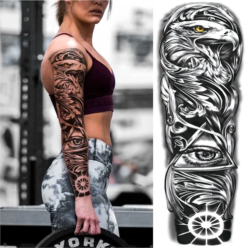 Miniatura 7 de Adhesivos de manga de tatuajes falsos de lobo león, brazo completo, dragón animal, tribal, mangas temporales de tatuaje para hombres, mujeres