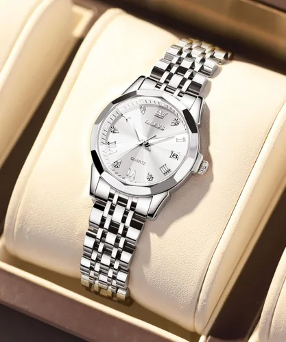 Miniatura 7 de OLEVS Reloj elegante para mujer reloj de cuarzo analógico de diamante dos tonos acero inoxidable impermeable luminoso regalo