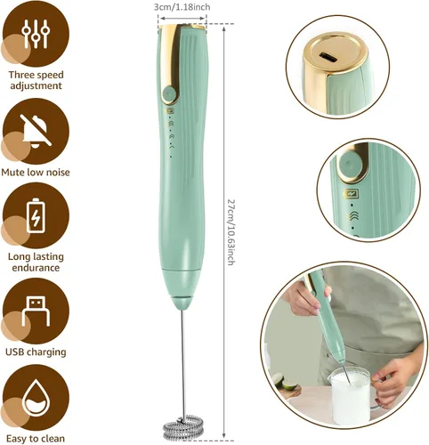 Miniatura 7 de Potente espumador de leche de mano, batidora de bebidas, máquina de espuma eléctrica recargable, espumador de café, batidora de mano, para café