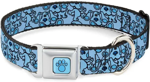 Buckle-Down Collar de perro Hebilla de cinturón de seguridad Blues Clues Blue Poses dispersas 9.5 a 13 pulgadas 1.0 pulgadas de ancho,