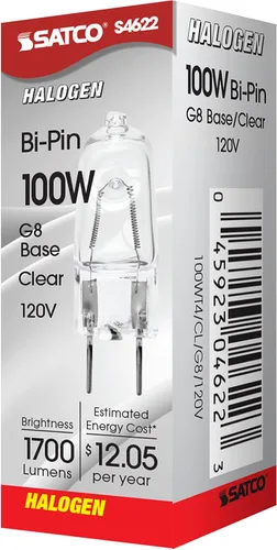 Miniatura 3 de Satco S4622 - Bombilla halógena G8 de 100 W, 1700 lúmenes, base G8, 120 voltios, regulable