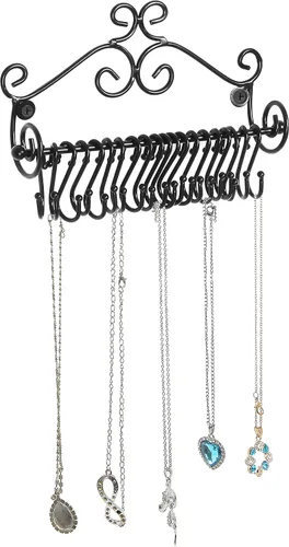 Miniatura 7 de Estante Montado en la pared diseño de espirales de metal negros de almacenamiento de cosméticos c/20 Collares para colgar – MyGift