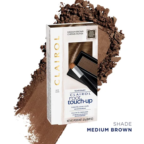 Miniatura 3 de Clairol Polvo de ocultación temporal de retoque de raíz, color de cabello castaño medio, 0.07 onzas (paquete de 1) y barra rápida de retoque de raíz