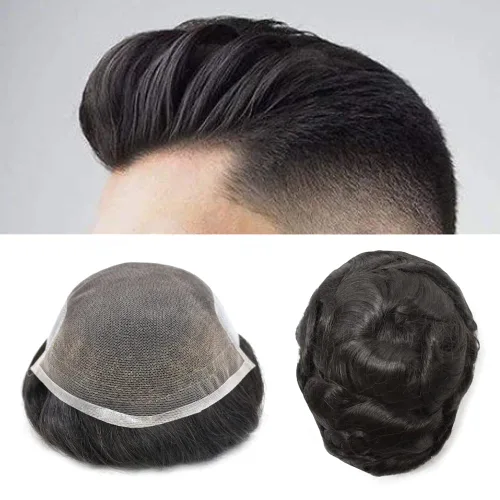 Miniatura 26 de Toupee Hairpiece for Men Real Human Hair Replacement Systems for Men Swiss Lace Front Bleached Knot Natural Hairline Hair Pieces for Men6*8''-100%