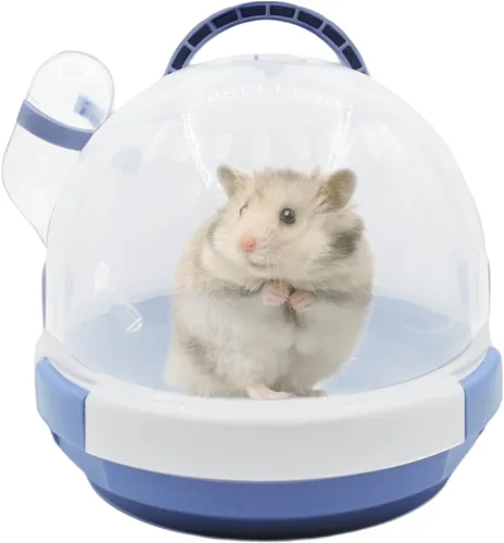 Jaula transportadora para hámsters, jaulas portátiles para animales pequeños, estuche de viaje con botella de agua, plástico transpirable, jaula