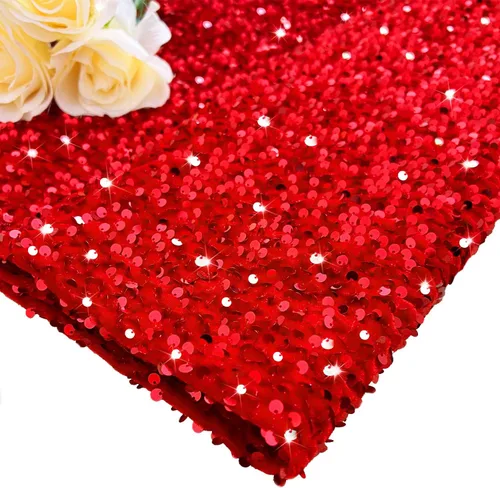 MODFUNS The Yard - Tela de lentejuelas rojas de 6 yardas, tela de terciopelo de lentejuelas rojas con purpurina para vestido, tela de acolchado Rojo