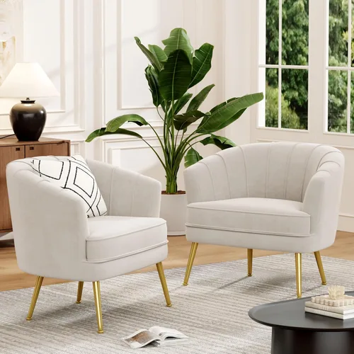 Miniatura 13 de Silla de acento de terciopelo Andeworld, silla de sofá individual moderna tapizada, sillón de club de barril cómodo para sala de estar con patas