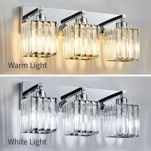 Miniatura 3 de Moderna lámpara de tocador de baño de 3 luces de cristal cromado moderno sobre espejo cromado iluminación de tocador de cristal aplique de pared