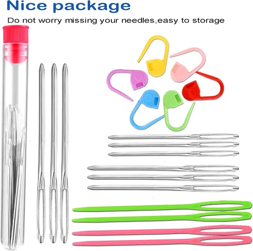 Miniatura 3 de Kits de 26 piezas de tejer de costura, 9 agujas de hilo romo de ojos grandes, 4 agujas de tejido de plástico, 12 agujas de punto coloridas
