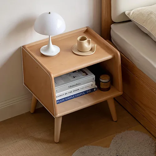 Miniatura 2 de Mesita de noche pequeña, mesa de noche 100% madera de roble macizo, mesita de noche moderna de mediados de siglo con almacenamiento abierto, armario