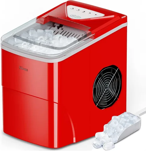 Silonn - Máquina de hacer hielo para encimera, 9 cubos listos en 6 minutos, autolimpiable, 2 tamaños tipo bala, para casa, cocina, oficina, bar,