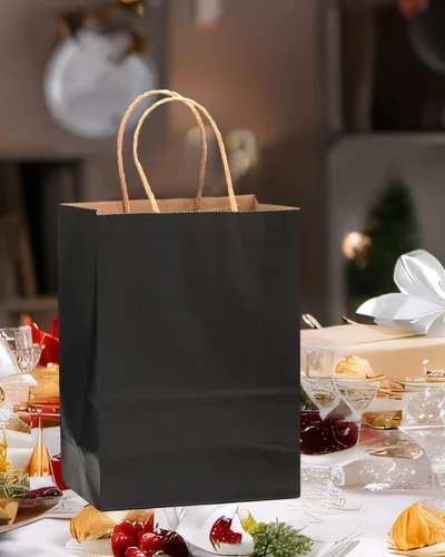 Miniatura 6 de qiqee Paquete de 100 bolsas de regalo de papel negro con asas a granel de varios tamaños