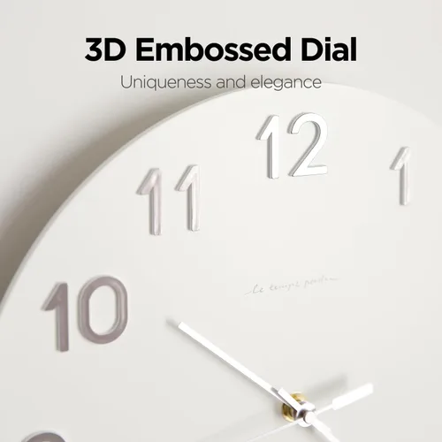 Miniatura 3 de mooas Reloj de Pared Moderno con Números 3D, 12" Reloj de Pared Analógico Decorativo con Movimiento de Barrido Silencioso Sin Tic-Tac Operado