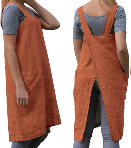 Miniatura 9 de WROLEM Delantal con espalda cruzada para mujer, con bolsillos grandes, cocina para el hogar, restaurante, cafetería, trabajos de jardinería