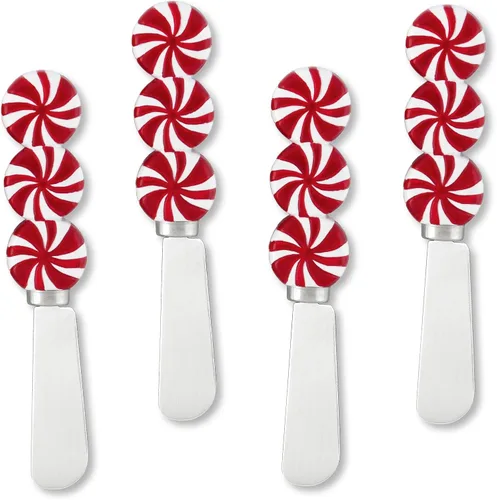 Miniatura 5 de Supreme Housewares Cuchillos esparcidores de queso y mantequilla, decoración navideña, mango de resina pintado a mano de 4 piezas con hoja de acero
