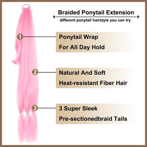 Miniatura 3 de Extensión de cabello sintético suave y natural para mujer, 34 pulgadas, 4.63 onzas, color rosa
