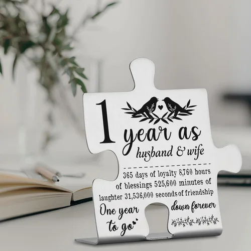 Miniatura 3 de Placa de aniversario de 1 año para marido y esposa, regalo de primer matrimonio para pareja, decoración de adorno de acero inoxidable, pieza