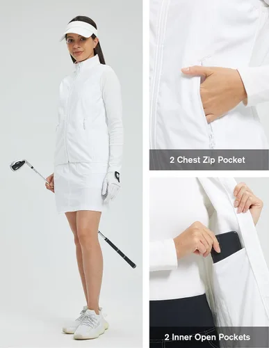 Miniatura 4 de fit space Chaleco Softshell para mujer, atlético, cálido, sin mangas, con bolsillos con cremallera, ciclismo, correr, golf