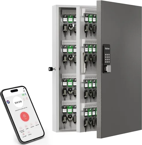 Miniatura 11 de Caja de 32 llaves con cerradura para llaves – Armario de llaves montado en la pared con doble cerradura (combinación de llave y 3 dígitos), estantes