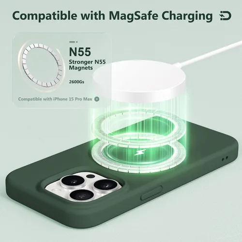Miniatura 2 de GONEZ Funda de Silicona para iPhone 15 Pro Max, Compatible con Magsafe, Protector de Cámara + Protector de Pantalla, Forro de Microfibra Suave Verde