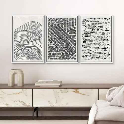 Miniatura 570 de SIGNWIN Lienzo enmarcado para pared, arte con pinceladas de flujo neutro en tonos beige abstractos, ilustraciones, arte moderno, decorativo