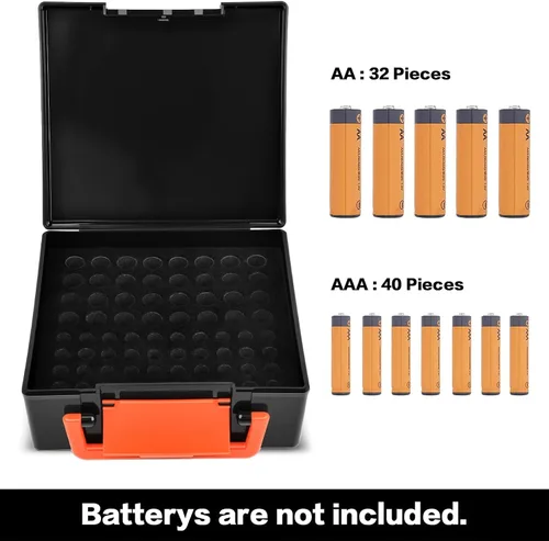 Miniatura 2 de FULLCASE Organizador de almacenamiento de baterías con soporte para 72 pilas AA AAA, cajas contenedor para garaje, organizador para cajones del Negro