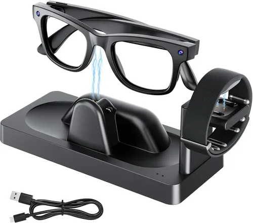 Base de carga para pantalla Meta RayBan y gafas inteligentes de banda neural | Base 3 en 1, carga integral. Chip inteligente + carga rápida. Estado