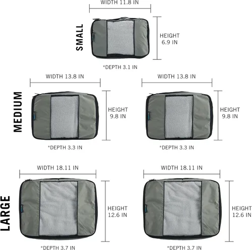 Miniatura 3 de TravelWise sistema de cubos de empaque, juego de 5piezas durable, Plateado), 896893001336