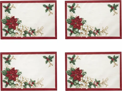 Newbridge Christmas Presley - Juego de 4 manteles individuales de tela con doble borde, estampado floral de casa de campo, para comedor y fiesta