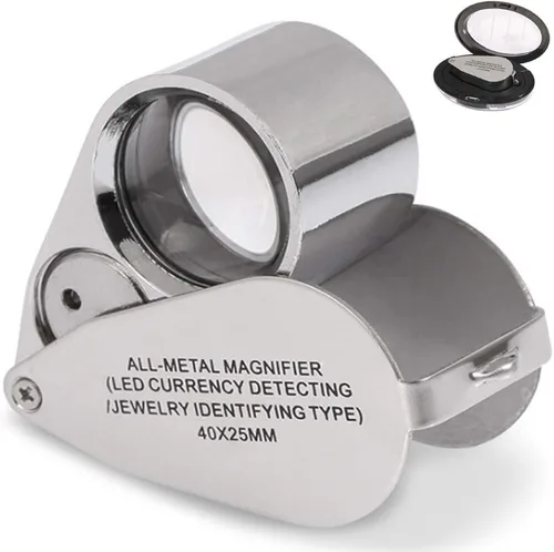Lupa de bucle de joyería iluminada de metal 40X, lupa con bolsillo de luz LED, lupa plegable para joyería para detectar divisas, Jewlers,