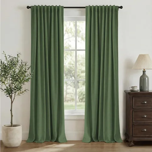 Miniatura 29 de INOVADAY Cortinas 100% opacas de 63 pulgadas de largo, juego de 2 paneles de lino con pestaña trasera, bolsillo para barra, cortinas opacas
