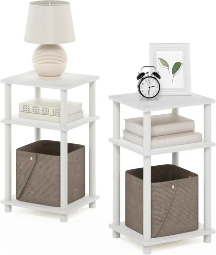 Miniatura 22 de Furinno Just Turn-N-Tube - Mesita de noche de almacenamiento abierto, 1 paquete, 3 niveles, blanco/blanco