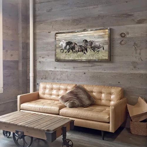 Miniatura 5 de Cuadro de caballos de madera para decoración de pared: pintura moderna de animales de caballo de vida silvestre sobre arte de pared de madera