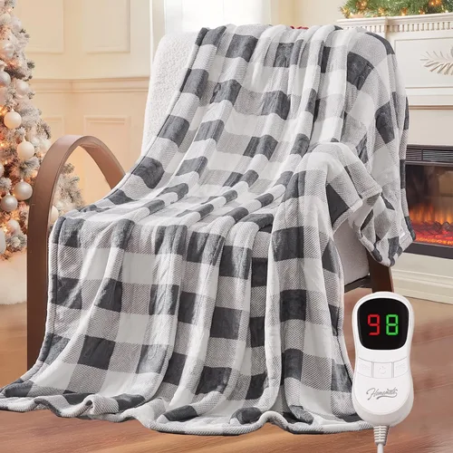 Miniatura 31 de Homemate - Manta eléctrica térmica de 50 x 60 pulgadas ultrasuave de franela, manta calefactora con 10 niveles de calor rápido, 8 horas de apagado