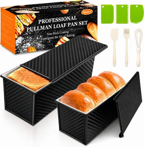 Miniatura 18 de Paquete de 2 moldes para pan con tapas – Capacidad de masa de 2.2 libras y 1 libra, moldes para pan de acero al carbono antiadherentes para pan