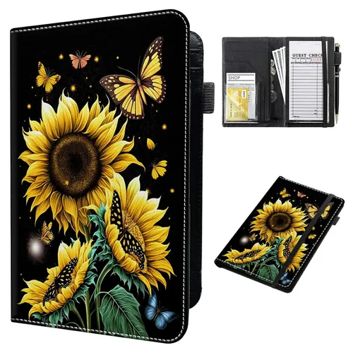 Miniatura 17 de Cartera de cuero para camarera, con cremallera y soporte para libro de cheques, bolsillo para dinero, organizador personal para delantales, estrella
