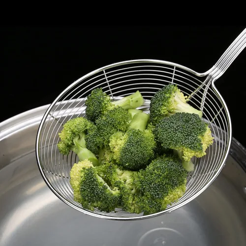 Miniatura 8 de Colador Skimmer, colador de araña de acero inoxidable, cucharón para pasta, espaguetis, fideos y freír en la cocina, cuenco de 6 pulgadas