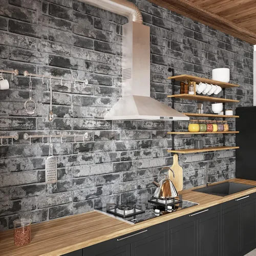 Wallercity Papel tapiz de ladrillo gris para despegar y pegar, papel tapiz de imitación de abeto para pared, papel tapiz de piedra gruesa, vinilo de