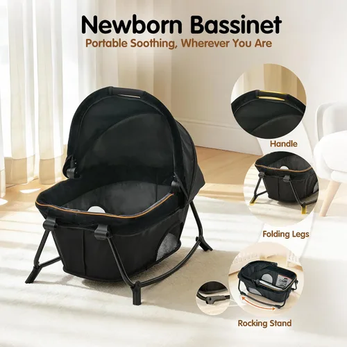 Miniatura 11 de Pamo Babe Paquete de bebé 6 en 1 y juego con moisés – Cuna de viaje de configuración de un solo paso, pequeño corralito portátil para bebés, cuna