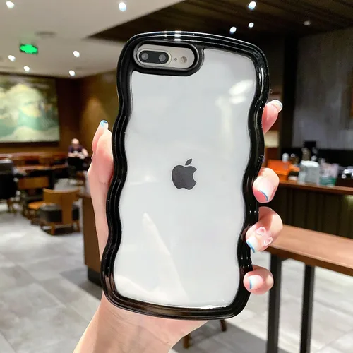 Miniatura 66 de QLTYPRI Funda compatible con iPhone 7/8/SE, bonita funda transparente con marco ondulado rizado para niñas y mujeres, funda protectora de TPU