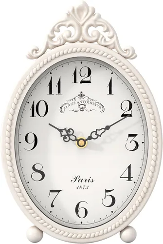 Abdurey Reloj de Mesa Vintage con Soporte, Reloj Decorativo para Escritorio y Estante, Relojes de Manto al Estilo Francés Rústico en Blanco Antiguo