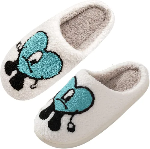 Las bonitas pantuflas de conejito malo perfectas para mujeres y hombres bordado de dibujos animados pantuflas cálidas de invierno con patrón de amor