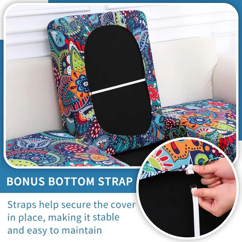 Miniatura 3 de hyha Fundas de cojín de sofá estampadas, fundas de sofá florales lavables para sofás con 2 cojines, fundas de cojín elásticas con patrón para Azul